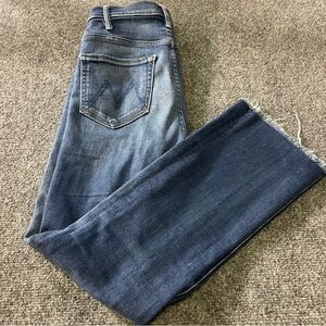 Mother The Hustler Ankle Fray Jeans Size 26 Blue Raw Hem Read